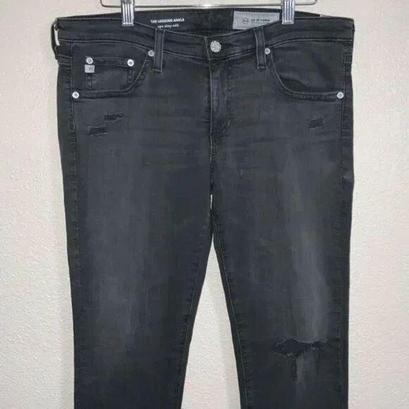 AG Adriano Goldschmied Black Legging Ankle Super Skinny Ankle Distressed - Picture 4 of 9